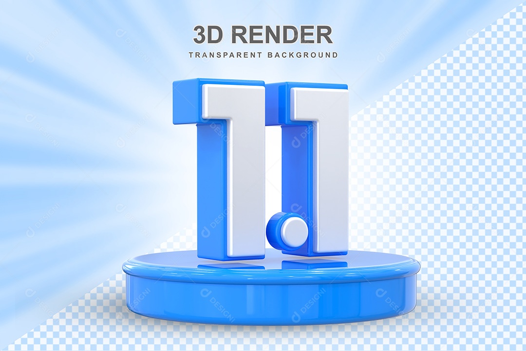 Número Azul 1 1  Elemento 3D para Composição PSD