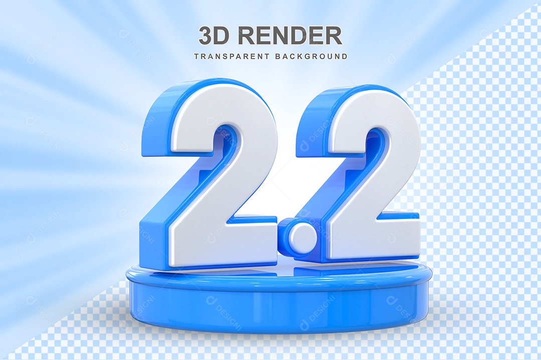 Número Azul 2 2 Elemento 3D para Composição PSD