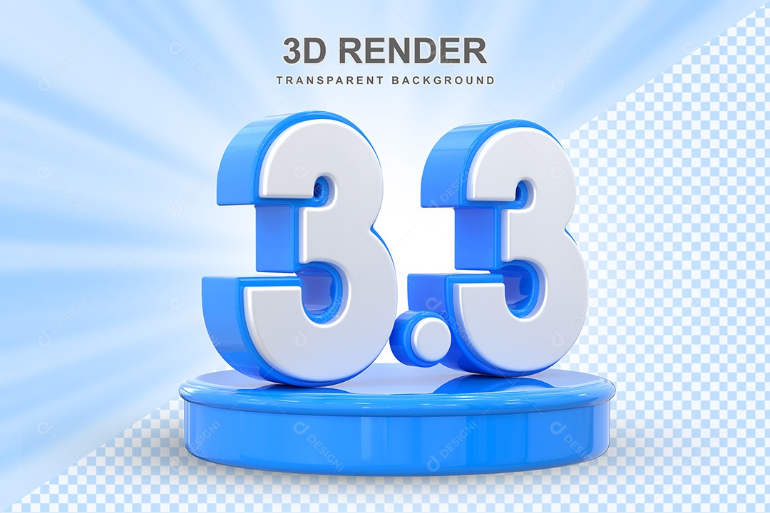Número Azul 3 3 Elemento 3D para Composição PSD