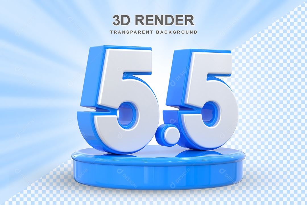 Número Azul 5 5 Elemento 3D para Composição PSD