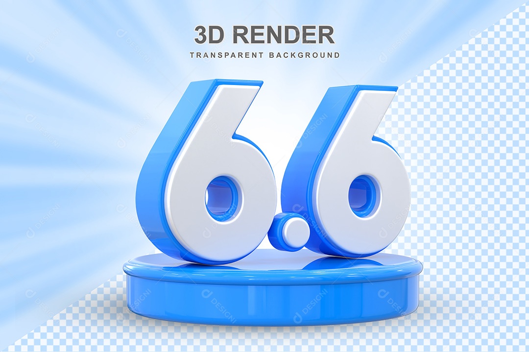 Número Azul 6 6 Elemento 3D para Composição PSD