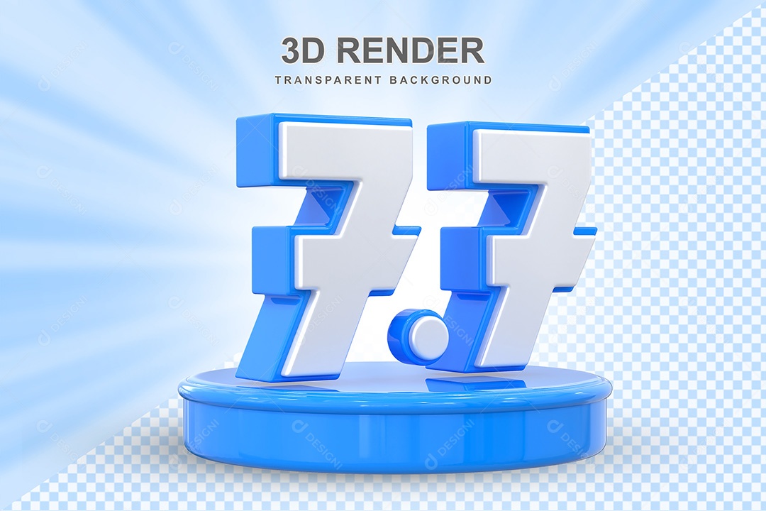 Número Azul 7 7 Elemento 3D para Composição PSD