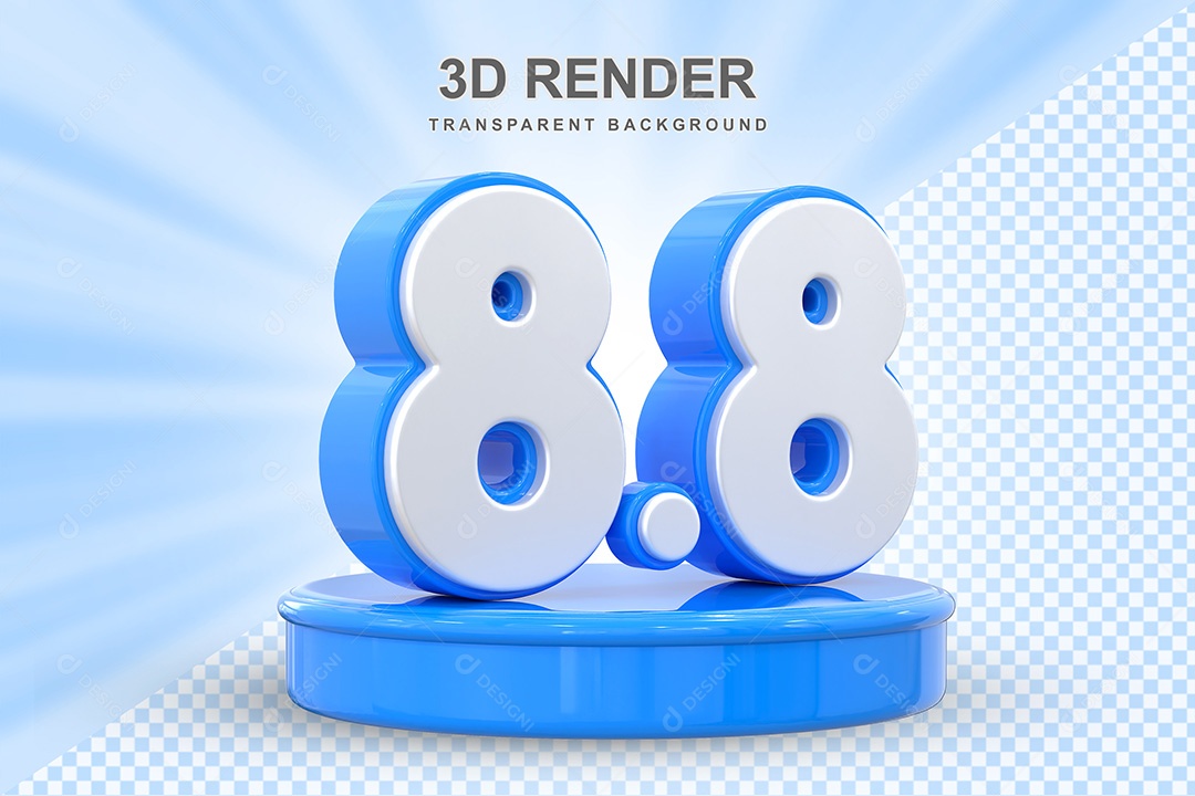 Número Azul 8 8 Elemento 3D para Composição PSD