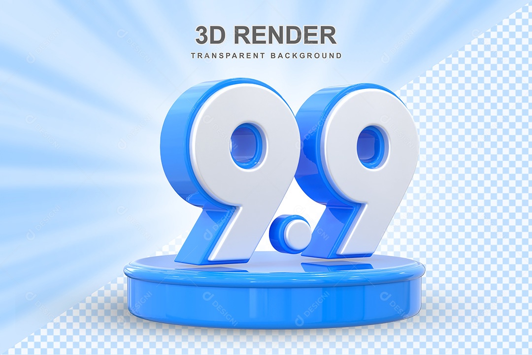 Número Azul 9 9 Elemento 3D para Composição PSD