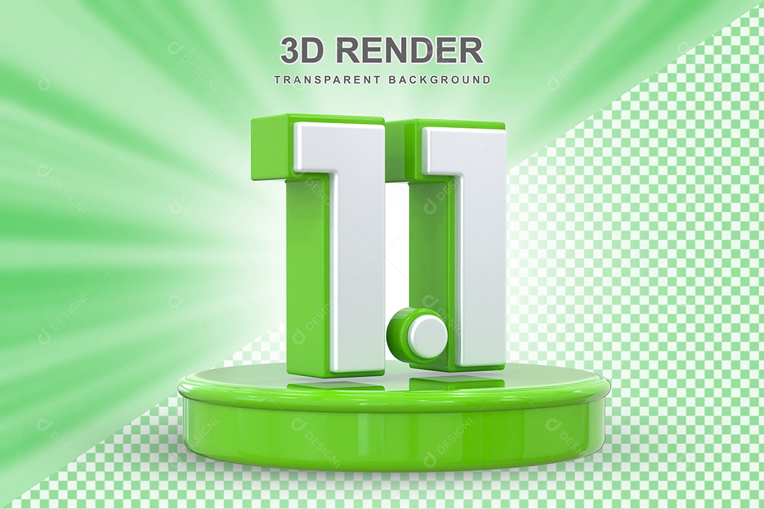 Número Verde 1 1 Elemento 3D para Composição PSD