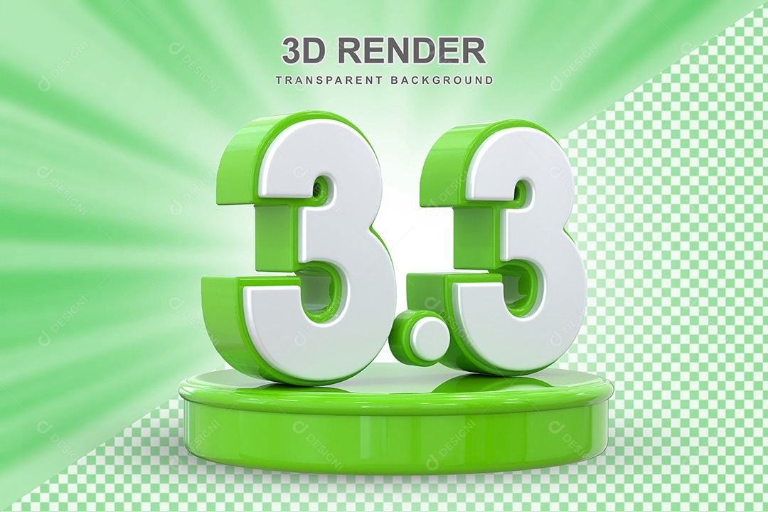 Número Verde 3 3 Elemento 3D para Composição PSD