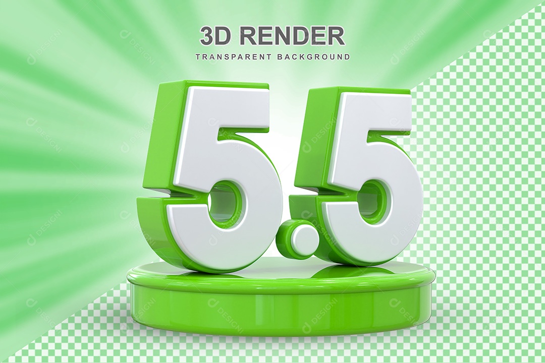 Número Verde 5 5 Elemento 3D para Composição PSD