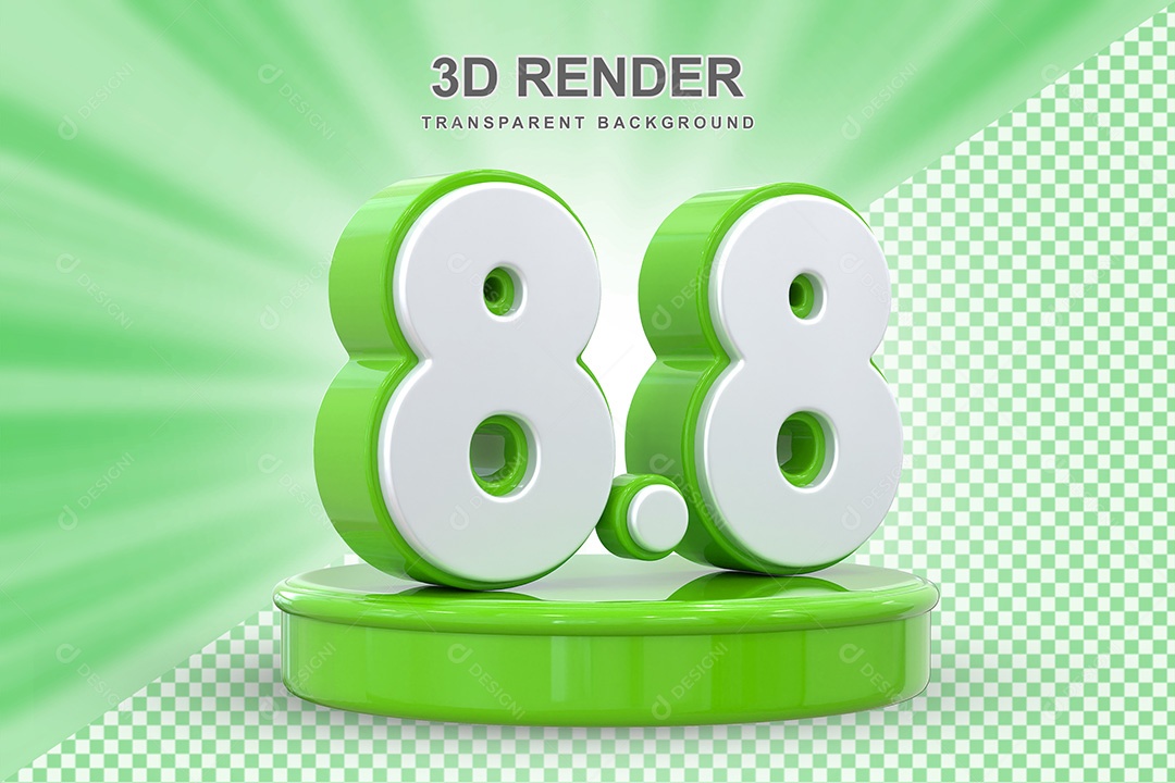 Número Verde 8 8 Elemento 3D para Composição PSD