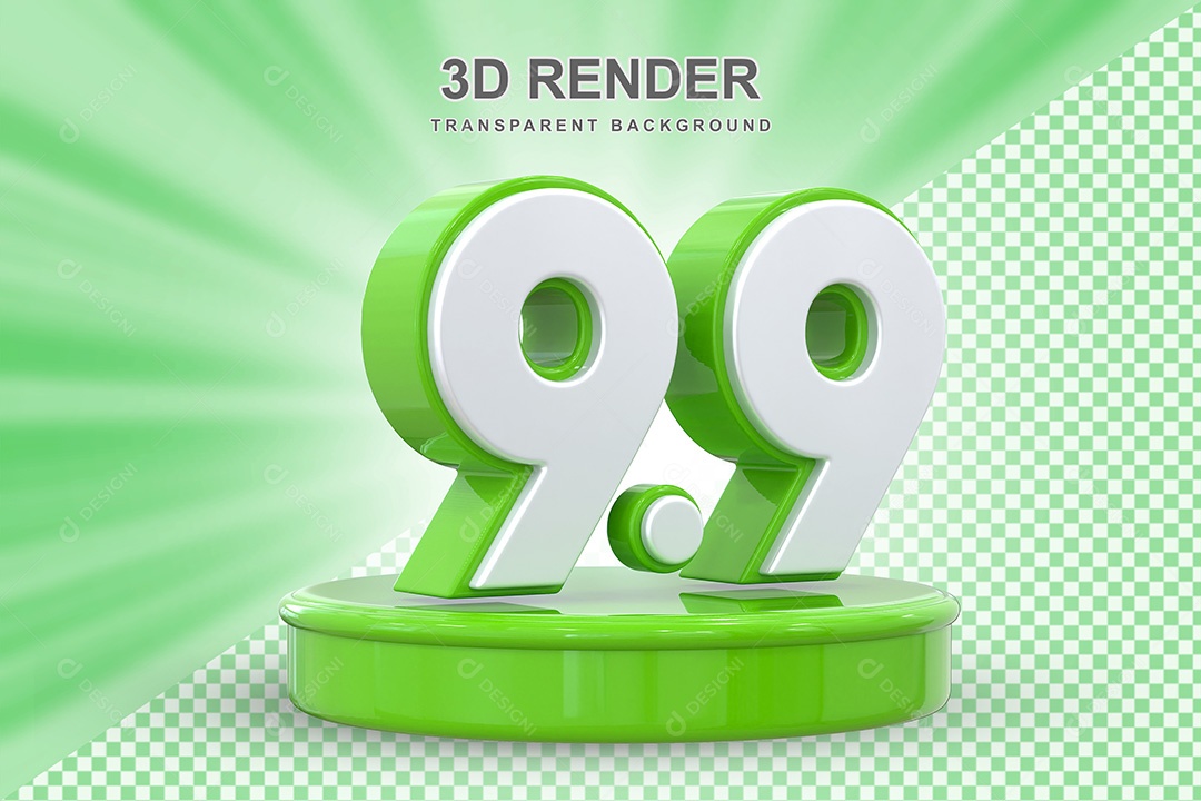 Número Verde 9 9 Elemento 3D para Composição PSD