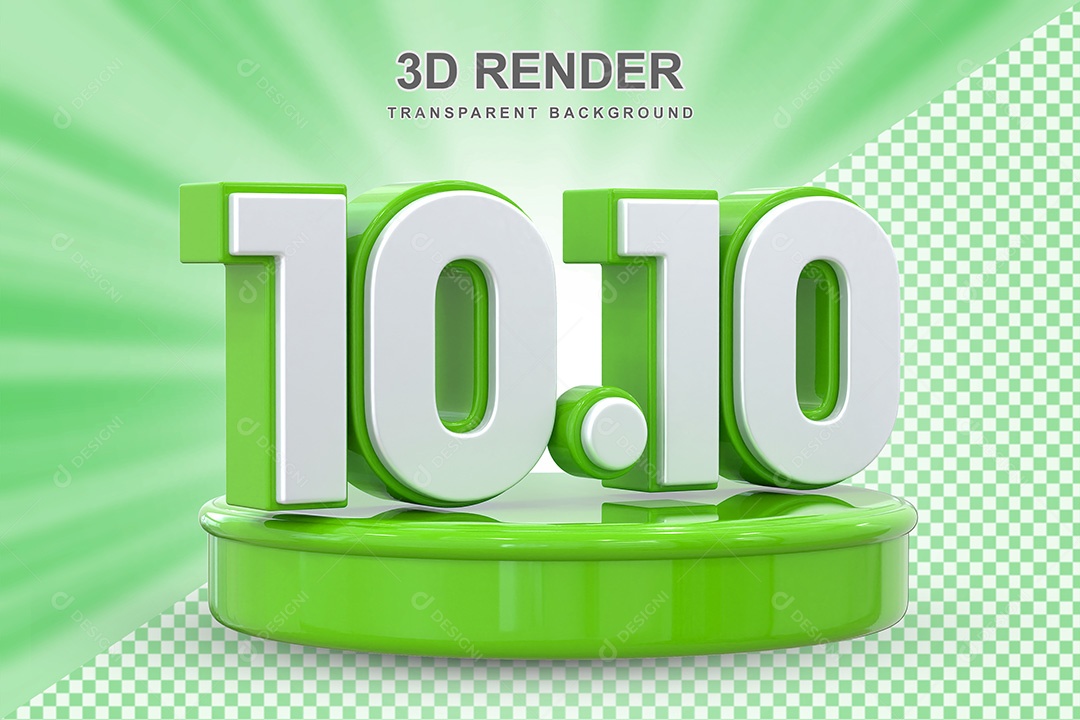 Número Verde 10 10 Elemento 3D para Composição PSD