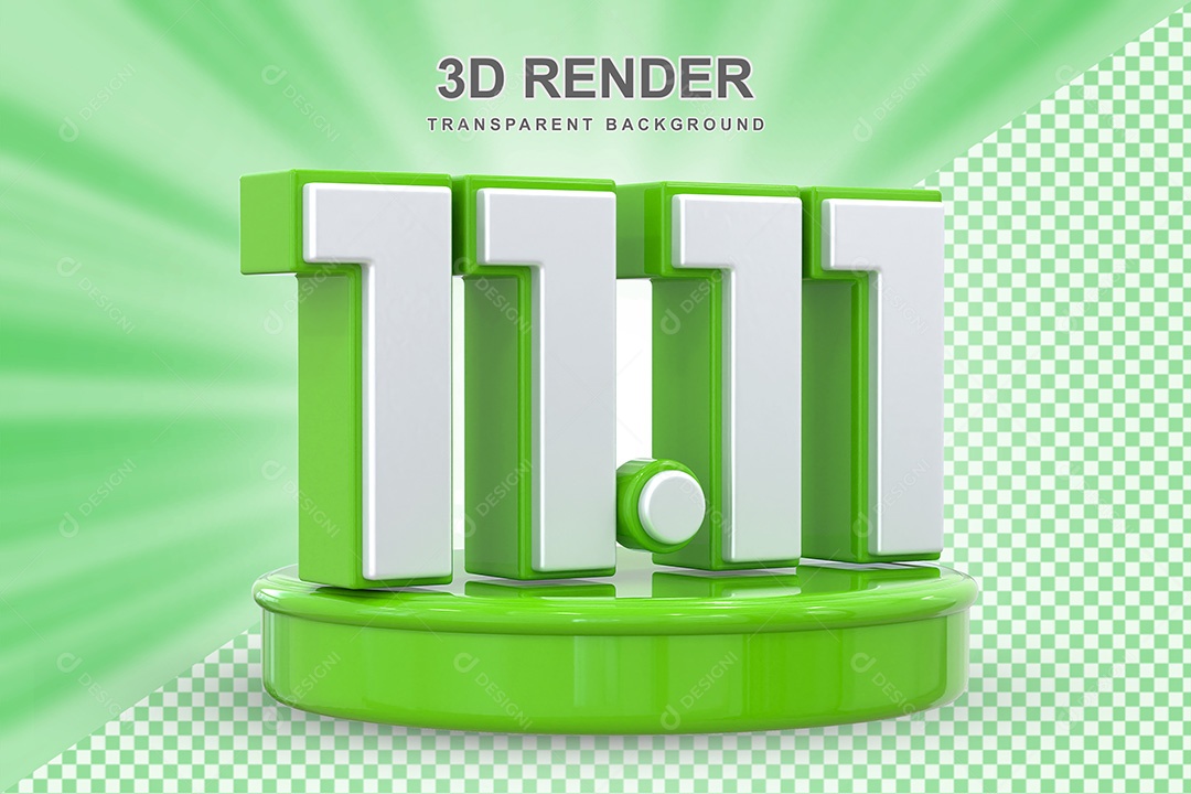 Número Verde 11 11 Elemento 3D para Composição PSD