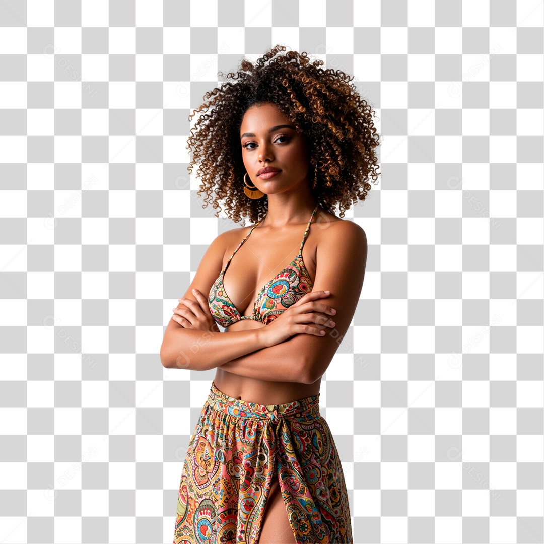 Mulher Negra de Braço Cruzado PNG Transparente