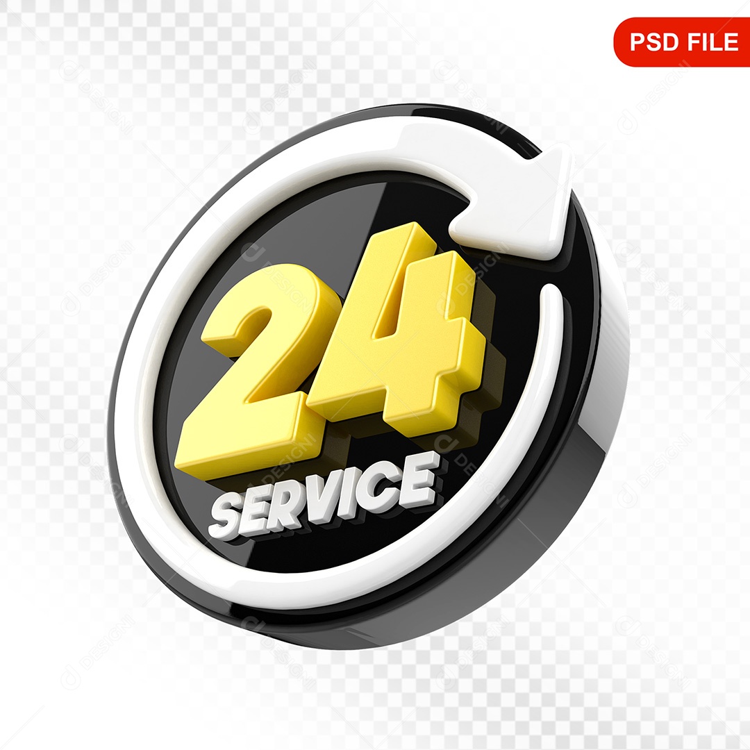 Elemento 3D Ícone Serviço 24 Horas Preto e Branco Para Composição PSD