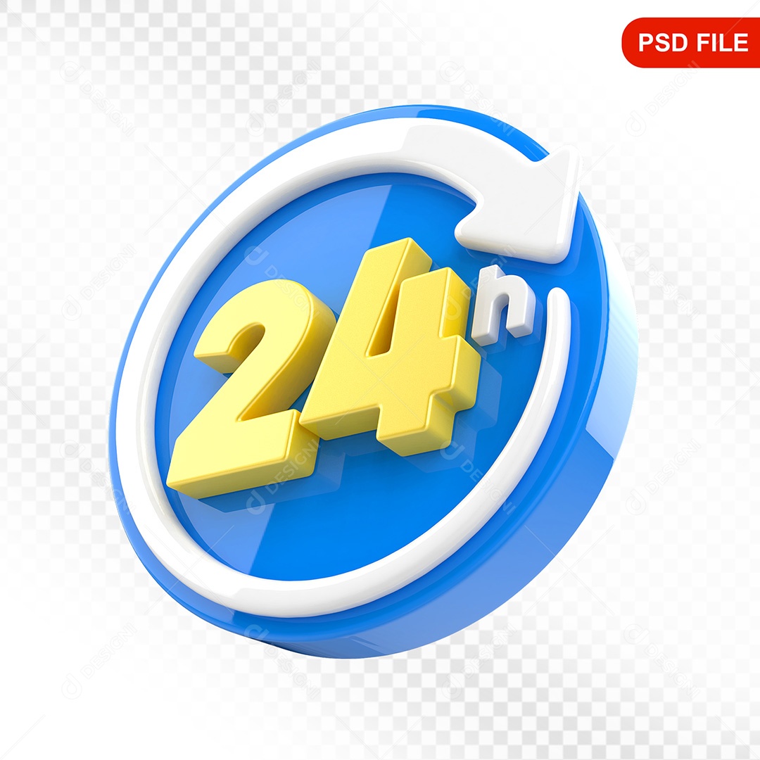Elemento 3D Ícone Serviço 24 Horas Azul e Branco Para Composição PSD