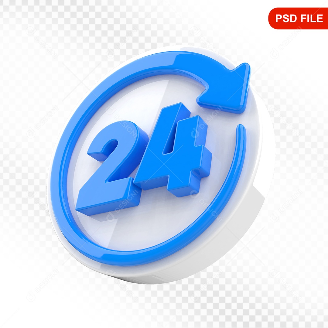 Elemento 3D Ícone Serviço 24 Horas Branco e Azul Para Composição PSD