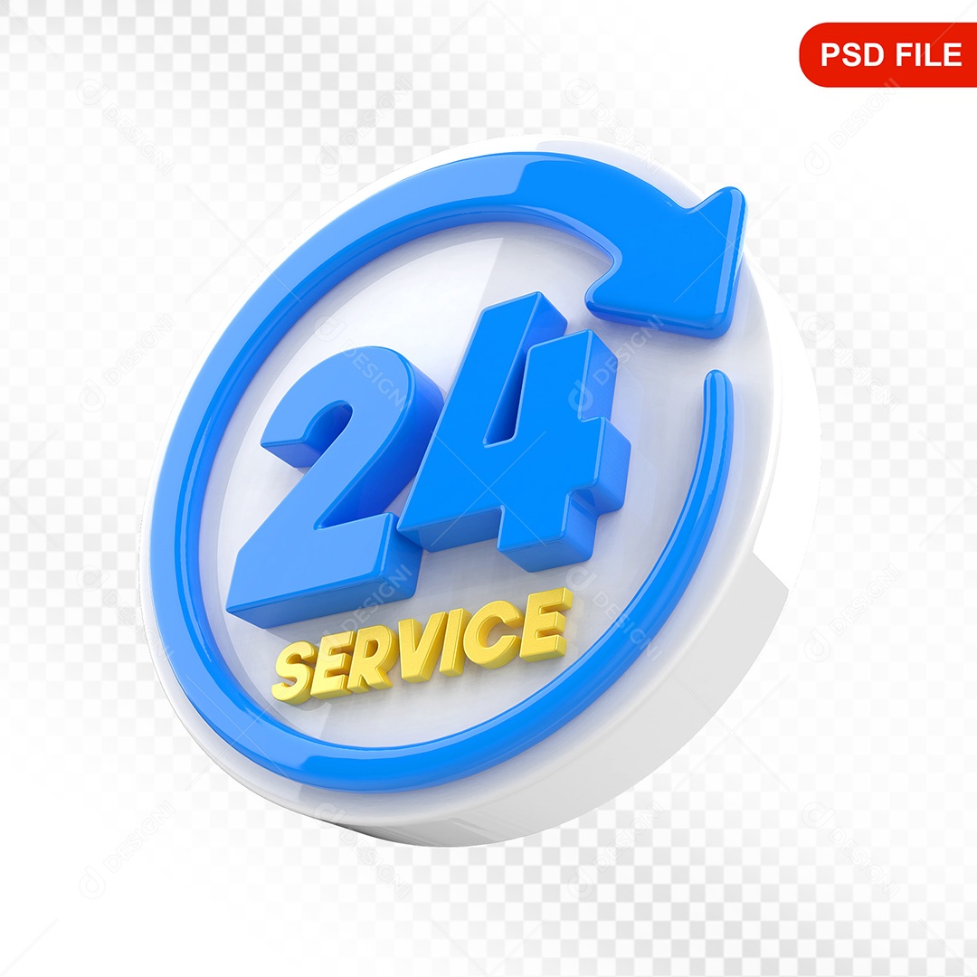 Elemento 3D Ícone Serviço 24 Horas Branco e Azul Para Composição PSD