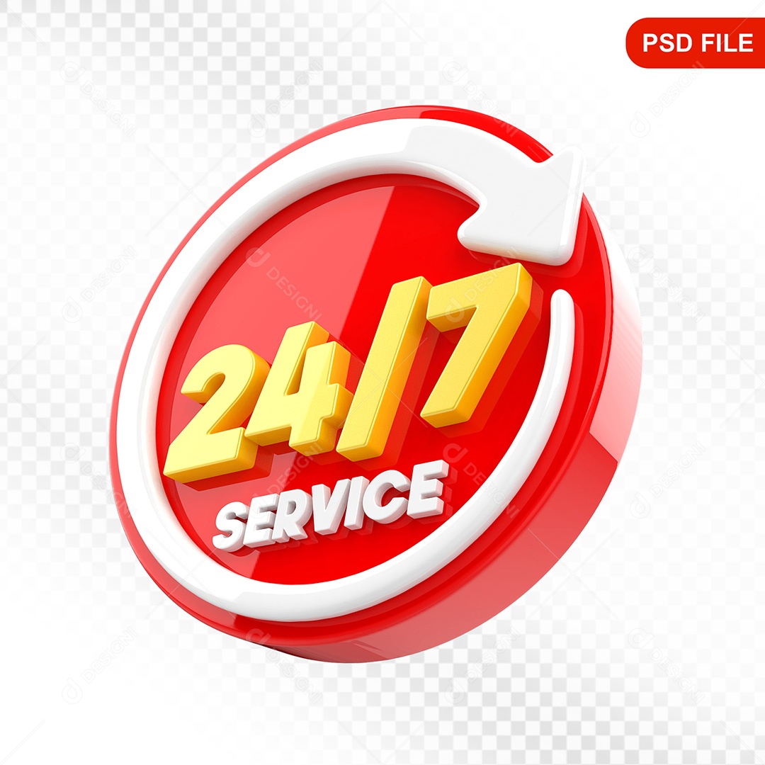 Elemento 3D Ícone Serviço 24 Horas 7 Dias Vermelho e Branco Para Composição PSD