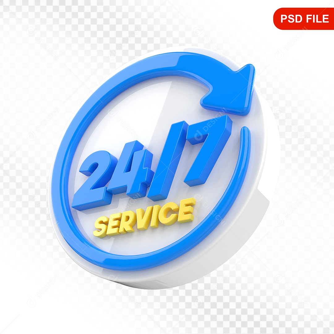 Elemento 3D Ícone Serviço 24 Horas 7 Dias Branco e Azul Para Composição PSD