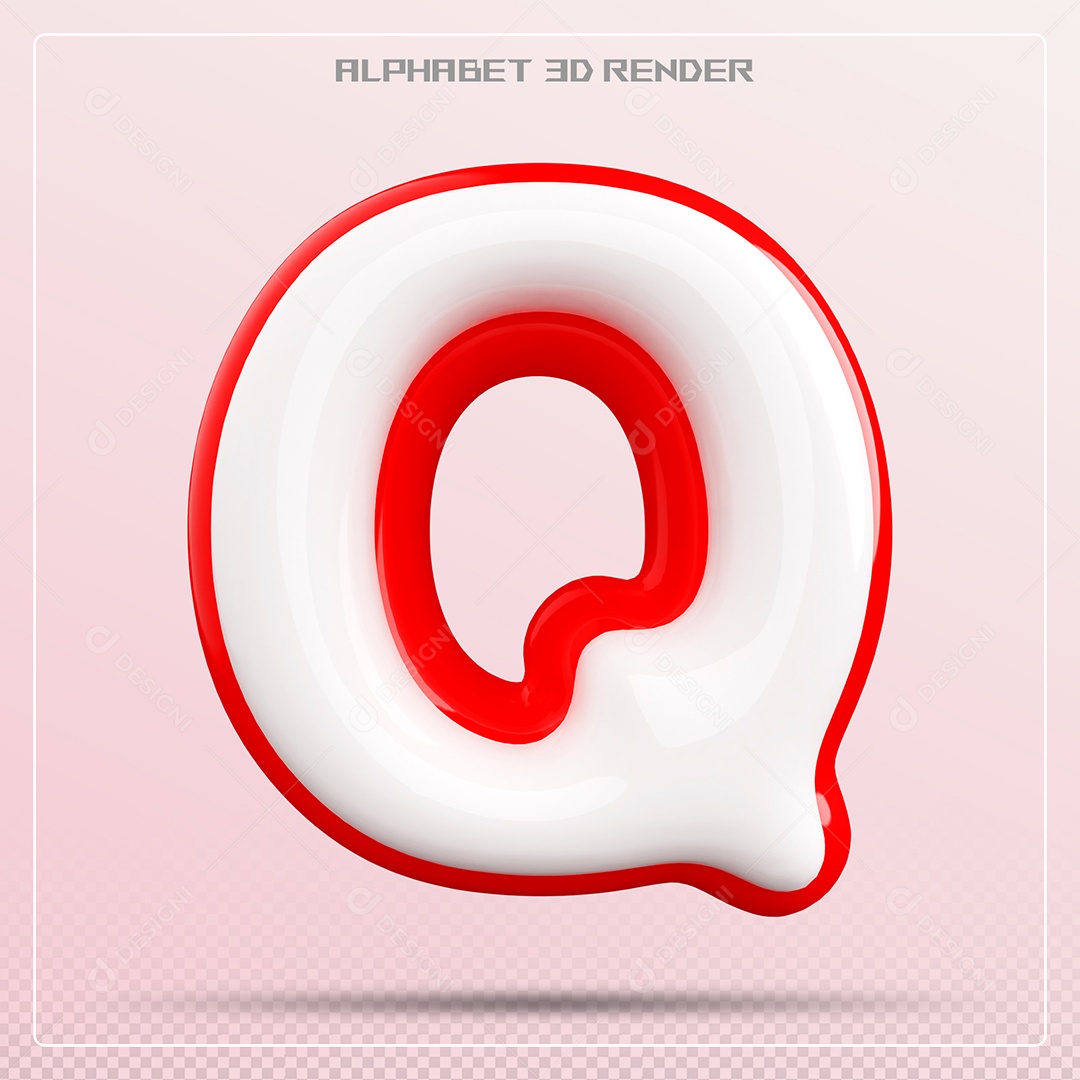 Letra Q Maiúscula Branca e Vermelha Elemento 3D Para Composição PSD