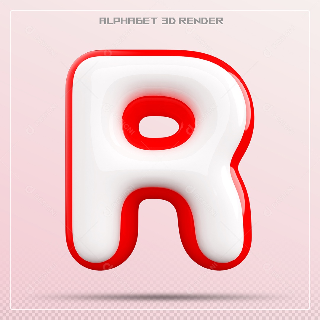 Letra R Maiúscula Branca e Vermelha Elemento 3D Para Composição PSD