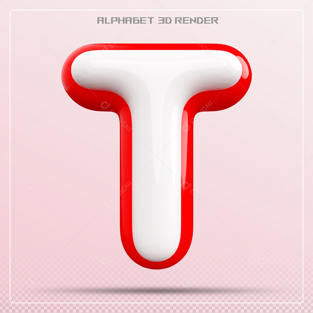 Letra T Maiúscula Branca e Vermelha Elemento 3D Para Composição PSD
