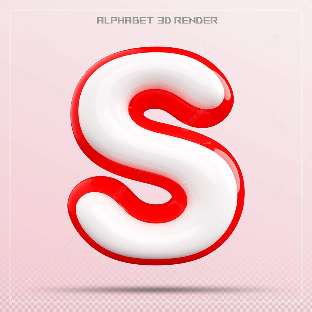 Letra S Maiúscula Branca e Vermelha Elemento 3D Para Composição PSD