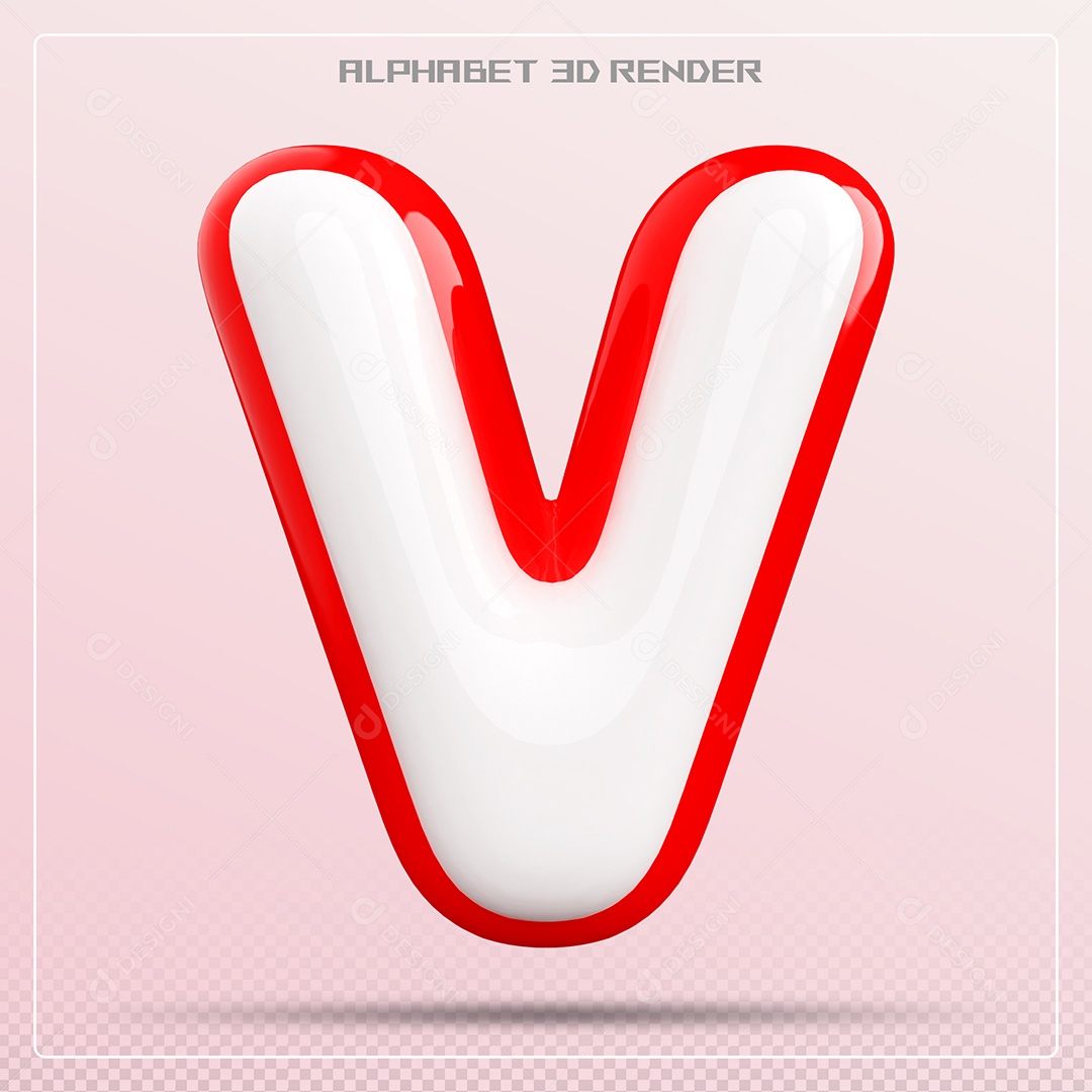 Letra V Maiúscula Branca e Vermelha Elemento 3D Para Composição PSD