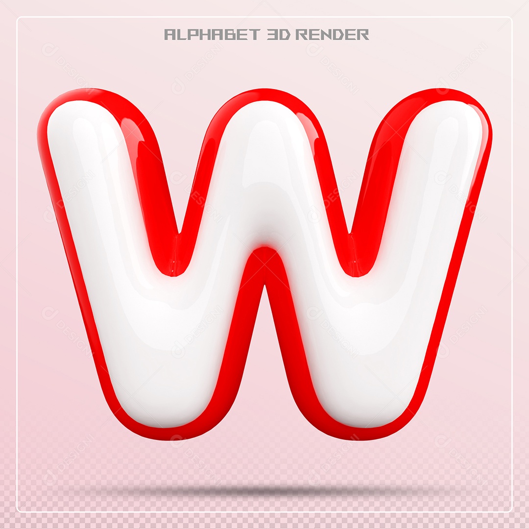 Letra W Maiúscula Branca e Vermelha Elemento 3D Para Composição PSD