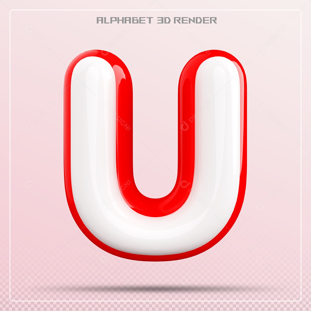 Letra U Maiúscula Branca e Vermelha Elemento 3D Para Composição PSD