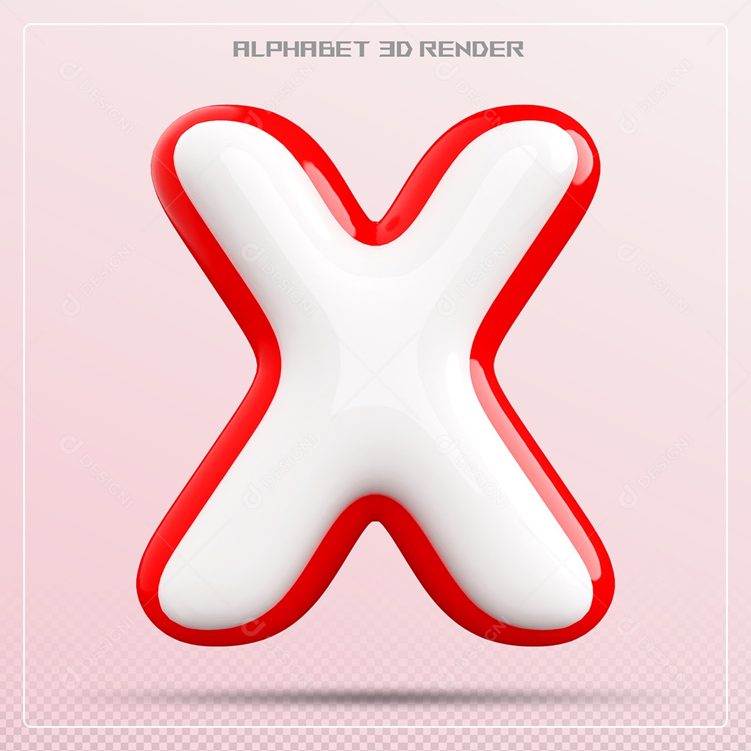 Letra X Maiúscula Branca e Vermelha Elemento 3D Para Composição PSD