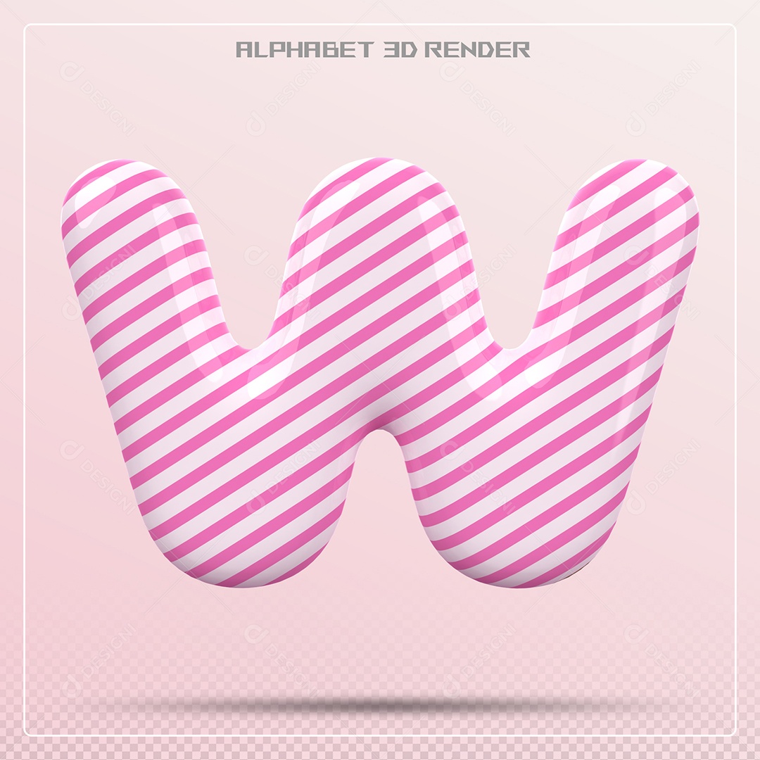 Letra W Maiúscula Branca Com Listras Rosa Elemento 3D Para Composição PSD