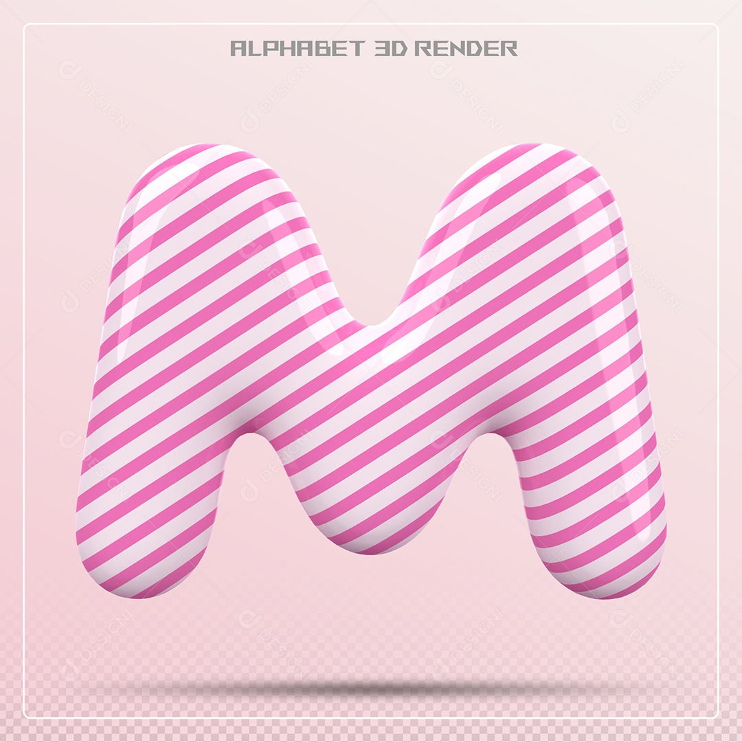 Letra M Maiúscula Branca e Vermelha Elemento 3D Para Composição PSD