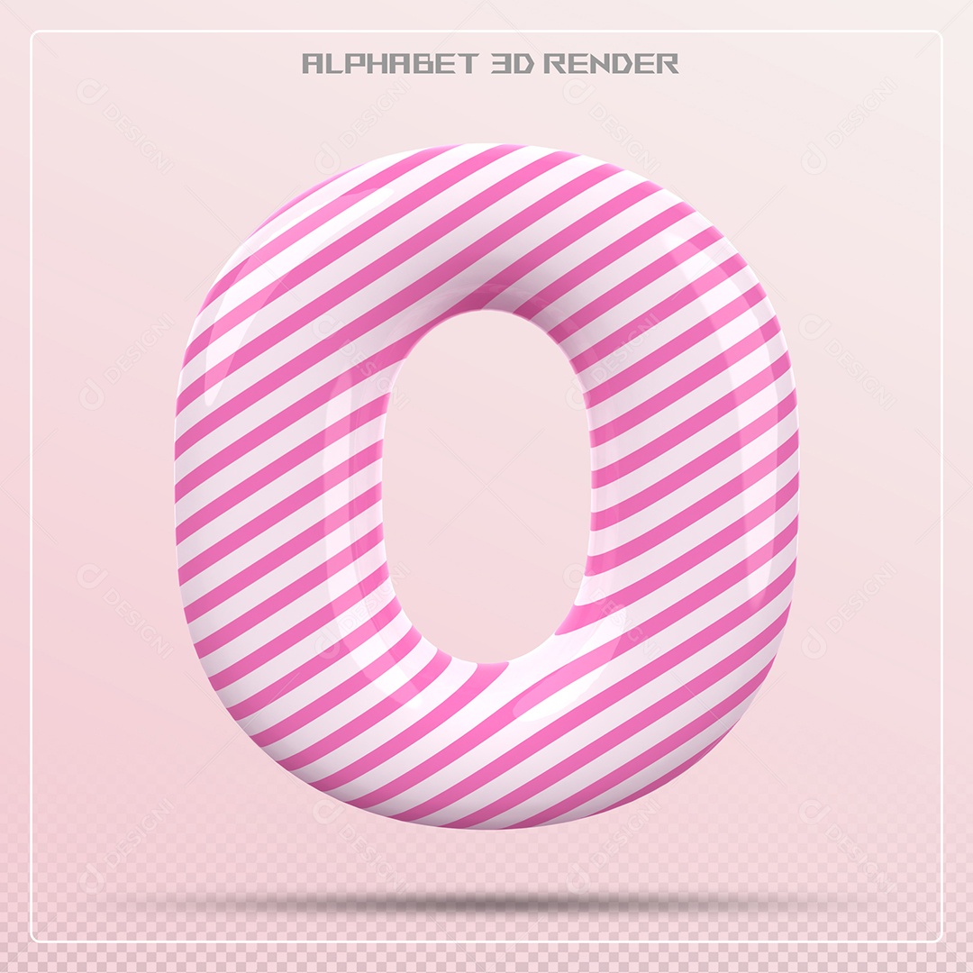 Letra O Maiúscula Branca Com Listras Rosa Elemento 3D Para Composição PSD