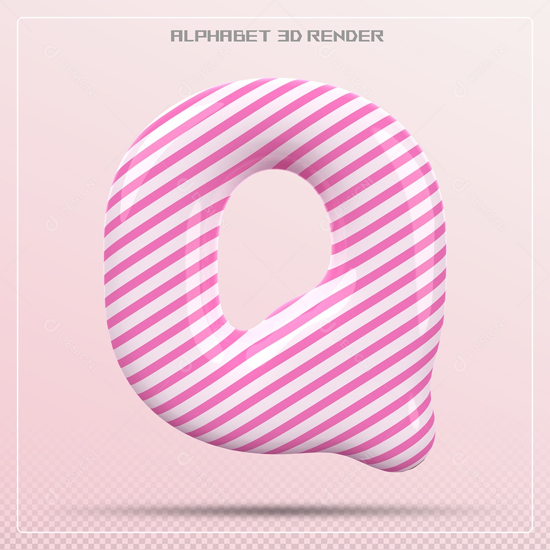 Letra Q Maiúscula Branca Com Listras Rosa Elemento 3D Para Composição PSD