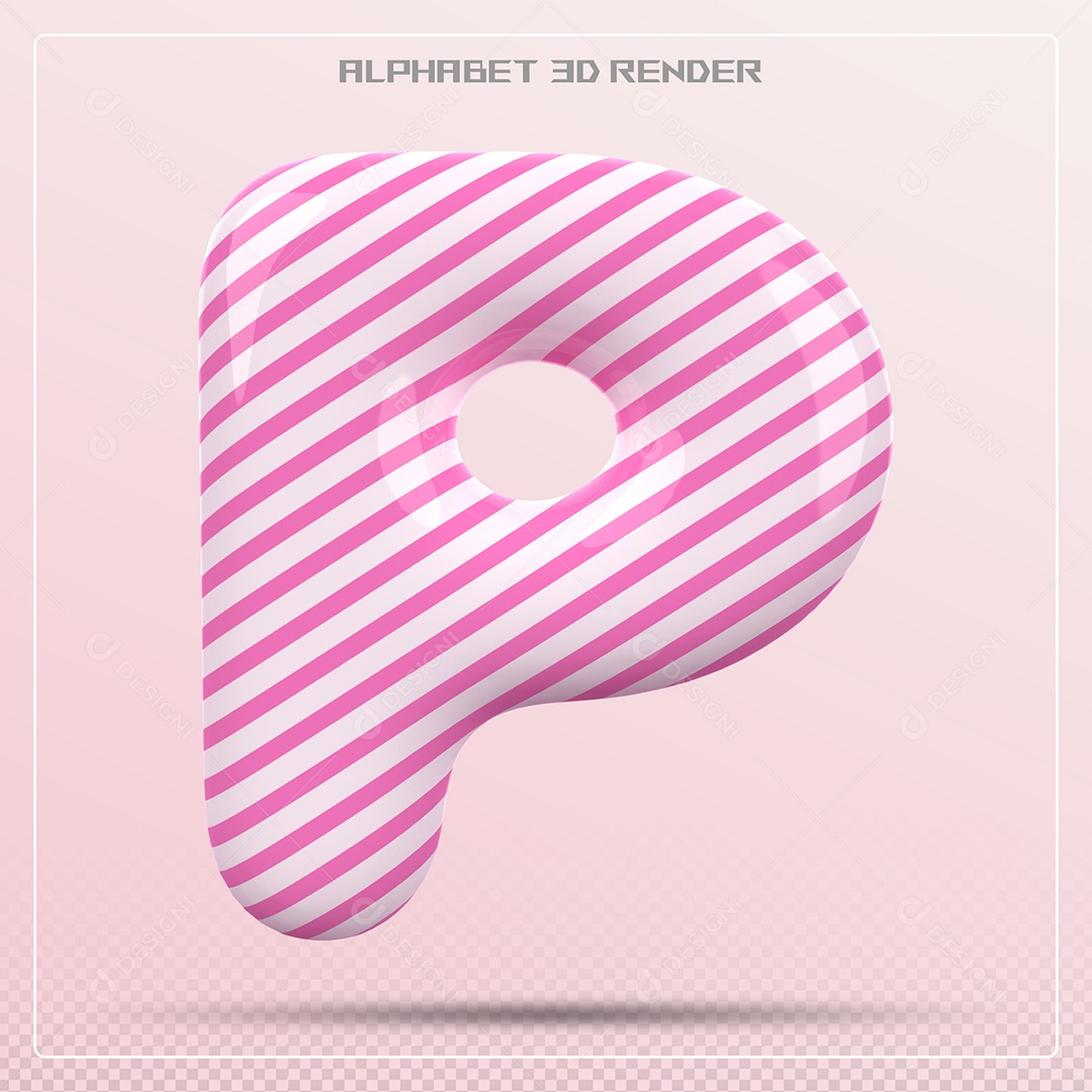 Letra P Maiúscula Branca Com Listras Rosa Elemento 3D Para Composição PSD