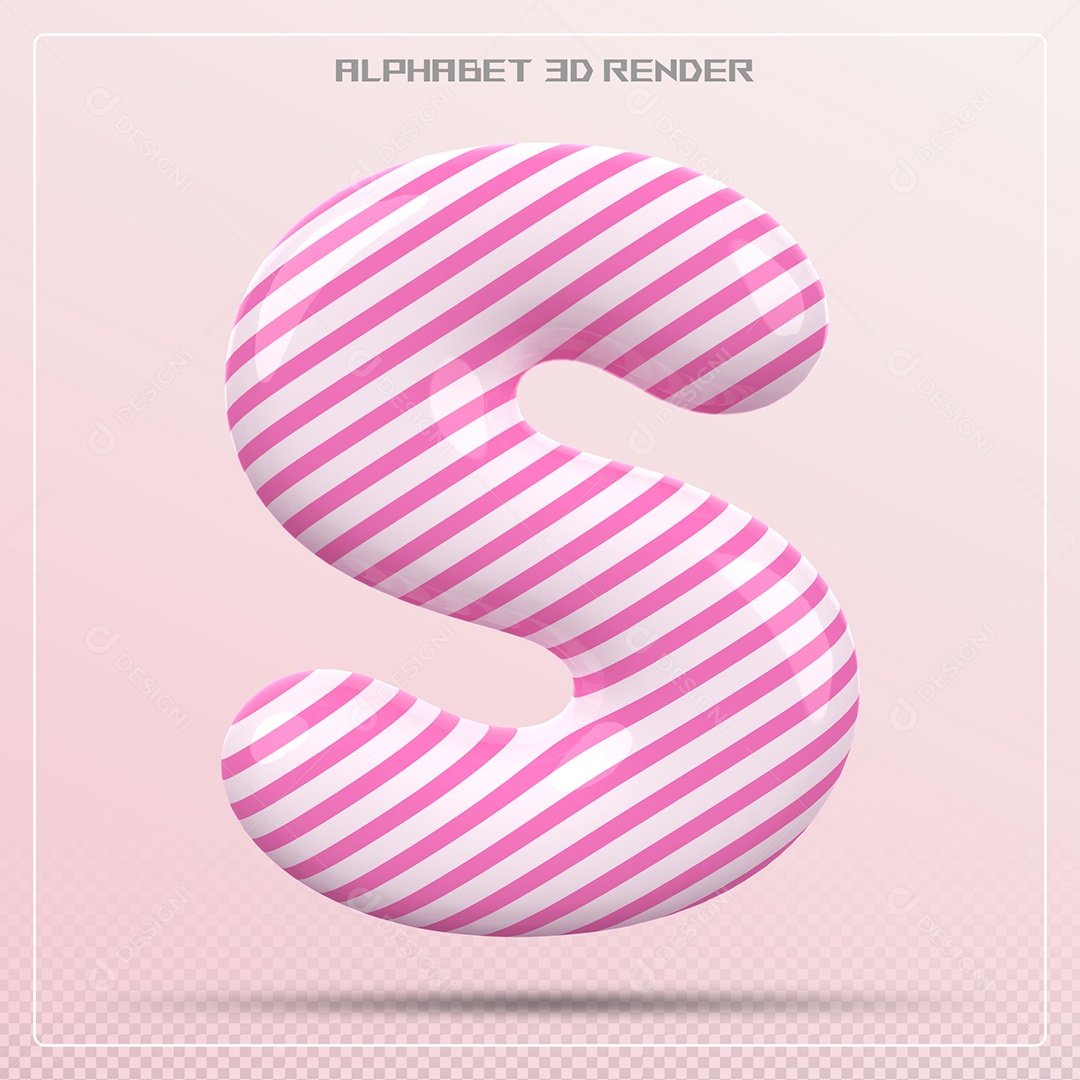 Letra S Maiúscula Branca Com Listras Rosa Elemento 3D Para Composição PSD