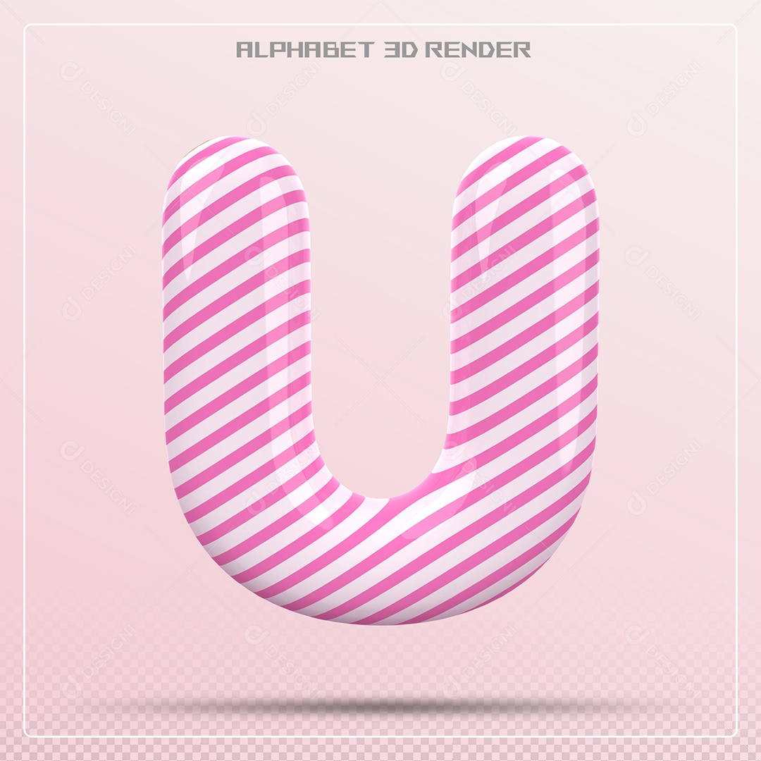 Letra U Maiúscula Branca Com Listras Rosa Elemento 3D Para Composição PSD