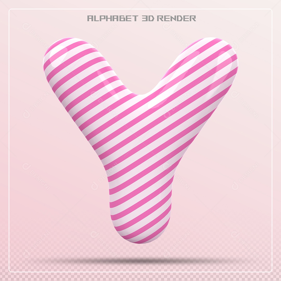 Letra Y Maiúscula Branca Com Listras Rosa Elemento 3D Para Composição PSD
