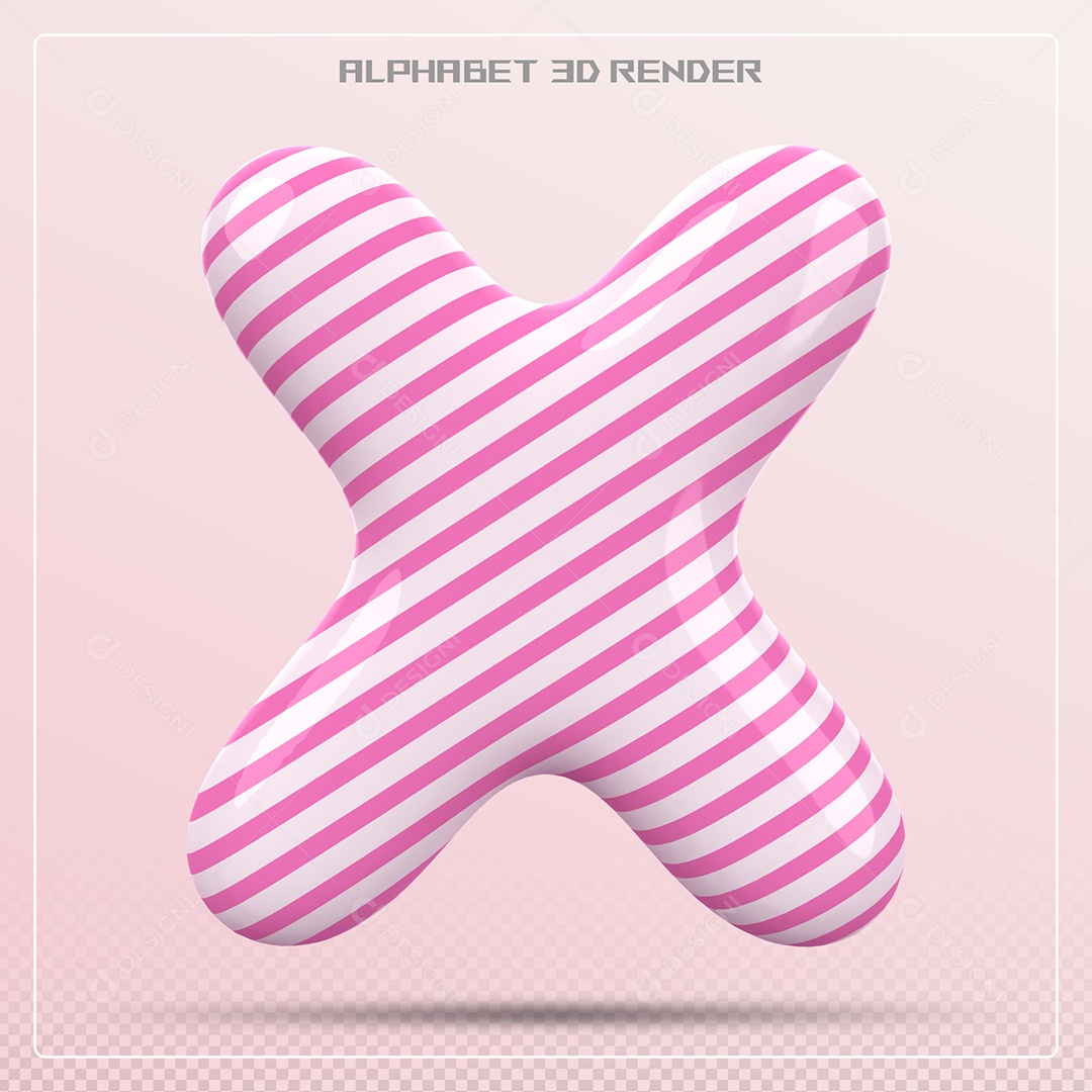 Letra X Maiúscula Branca Com Listras Rosa Elemento 3D Para Composição PSD