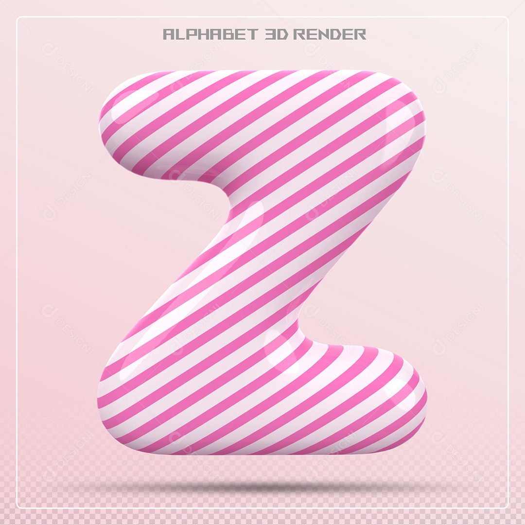 Letra Z Maiúscula Branca Com Listras Rosa Elemento 3D Para Composição PSD