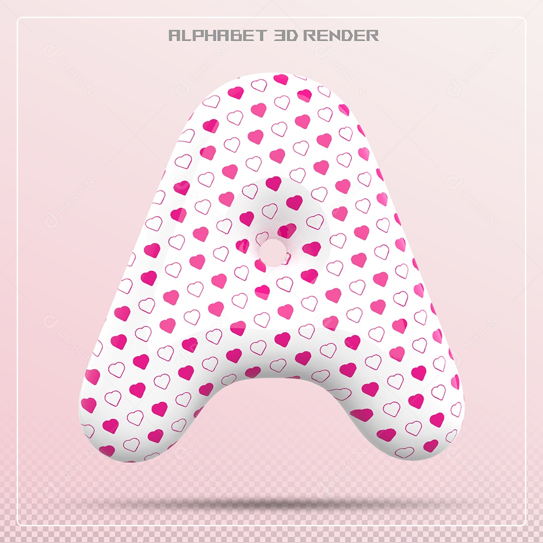 Letra A Maiúscula Branca Com Corações Elemento 3D Para Composição PSD