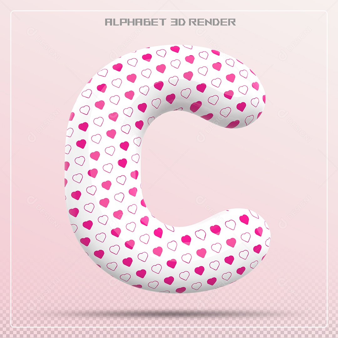 Letra C Maiúscula Branca Com Corações Elemento 3D Para Composição PSD