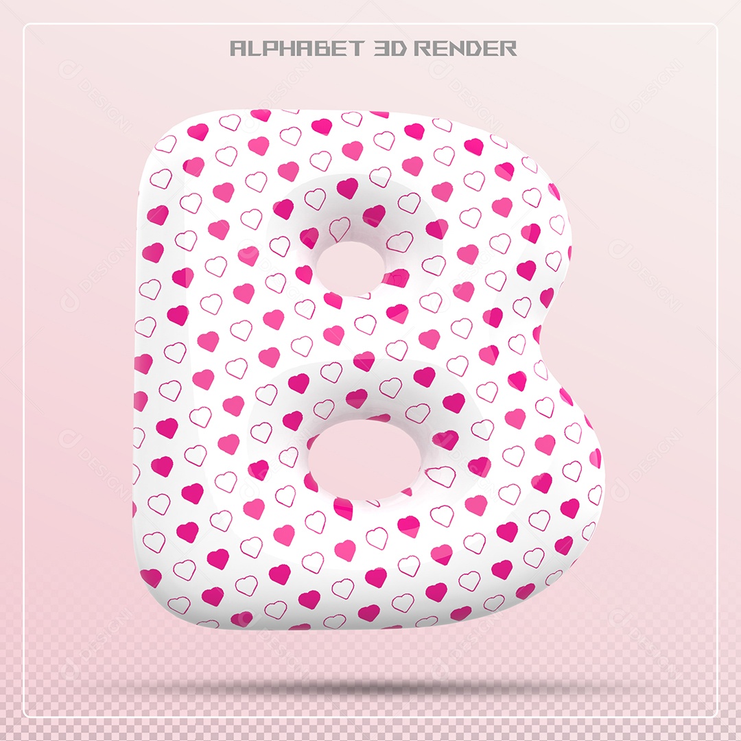Letra B Maiúscula Branca Com Corações Elemento 3D Para Composição PSD