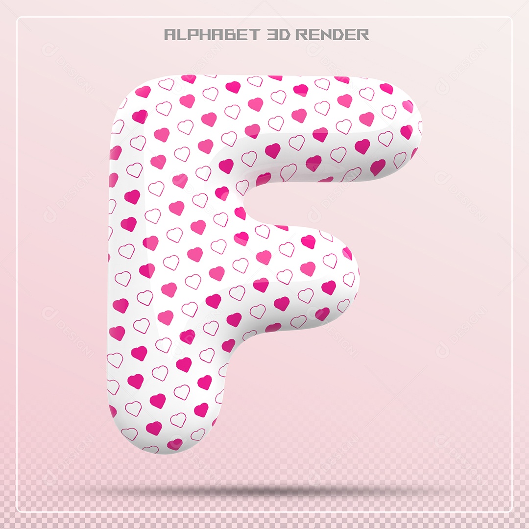 Letra F Maiúscula Branca Com Corações Elemento 3D Para Composição PSD