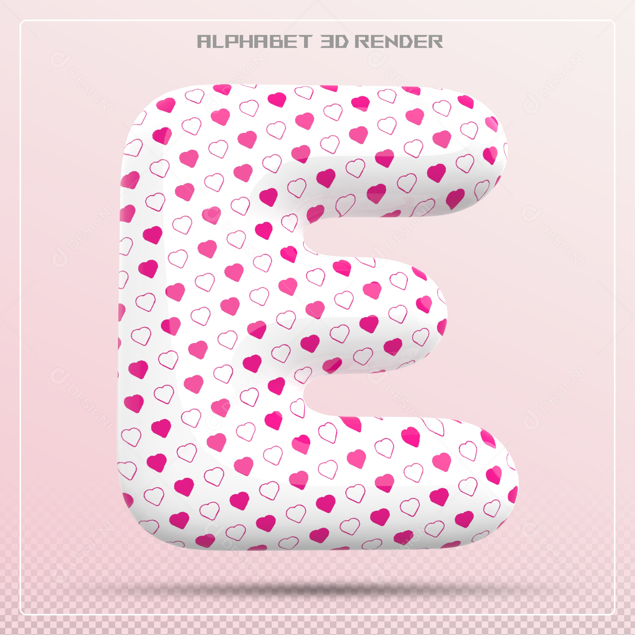 Letra E Maiúscula Branca Com Corações Elemento 3D Para Composição PSD