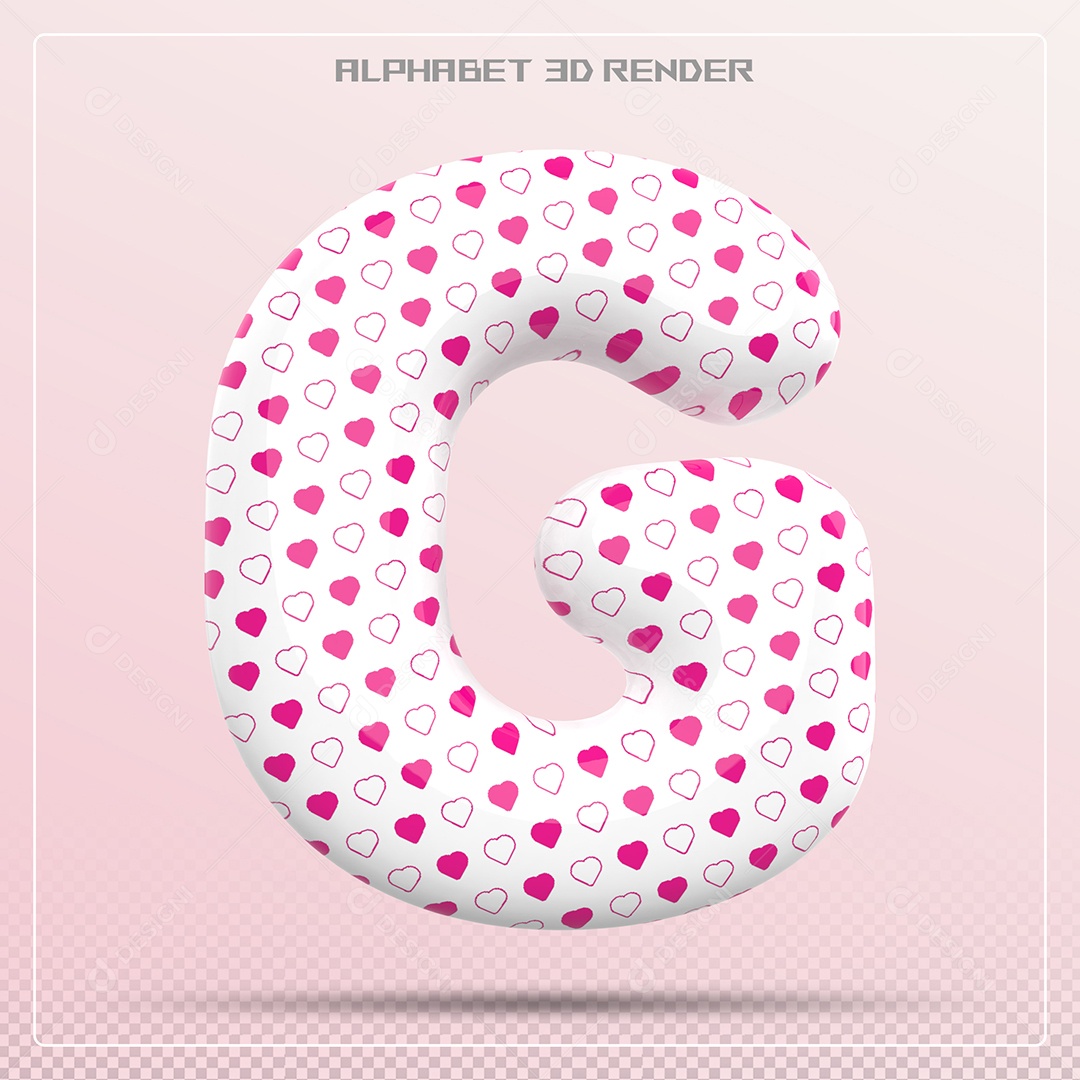 Letra G Maiúscula Branca Com Corações Elemento 3D Para Composição PSD