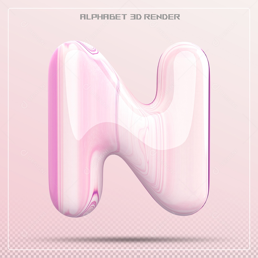 Letra N Maiúscula Rosa Claro Elemento 3D Para Composição PSD