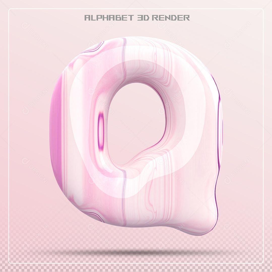 Letra Q Maiúscula Rosa Claro Elemento 3D Para Composição PSD