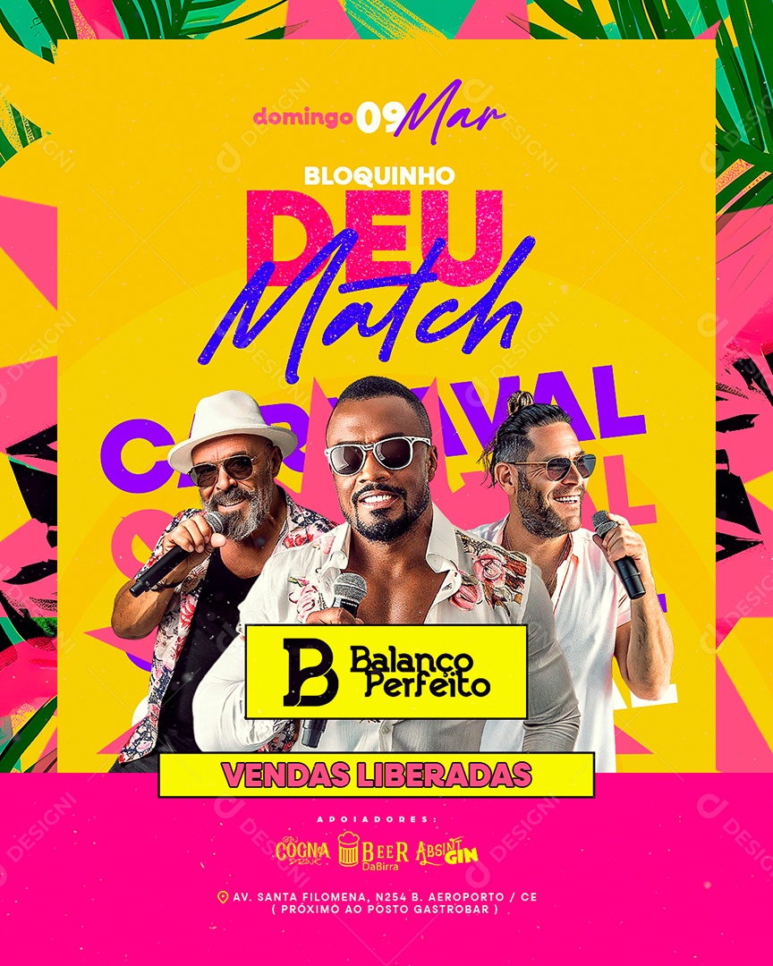 Flyer Carnaval Bloquinho Deu Match Social Media PSD Editável