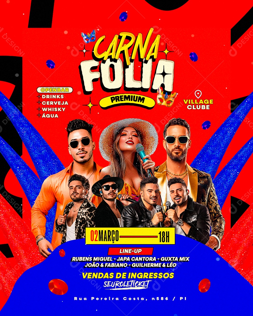Flyer Carnaval Carna Folia Premium Social Media PSD Editável